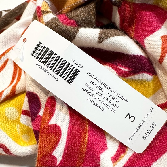 Chico’s V-Neck Sweater Touch of Cashmere Red Cream Multicolor, Size 3 (US 16/XL) - Picture 10 of 14